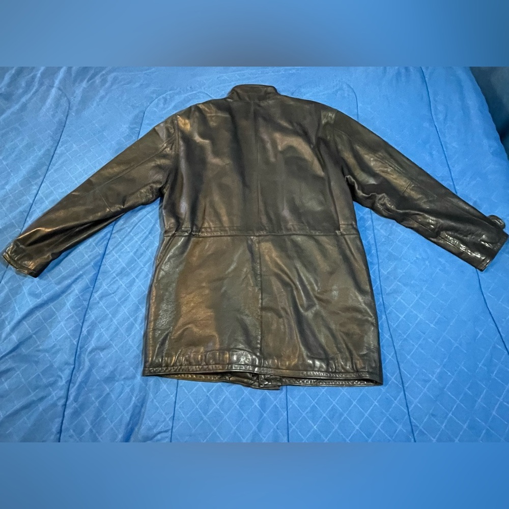 Aggio black leather racer jacket full zip size L - Picture 3 of 11